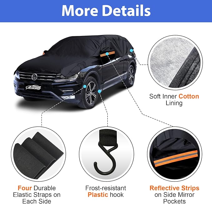 Car Cover Top Only for Sedan/Coupe, Partial Snow Cover with Cotton Liner, Windshield Cover Waterproof All Weather for Snow, Sun,Rain,Dust,Fit Sedan M