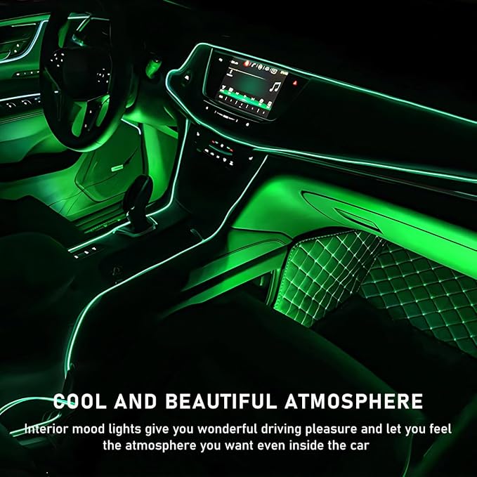 Ohleats Car LED Strip Light, 24 LED RGB Auto Interior Atmosphere Lights, Cigarette Lighter Under Dash Ambient Night Light, Interior Decorative Lamp Lighting Kit Car Accessories (Green)