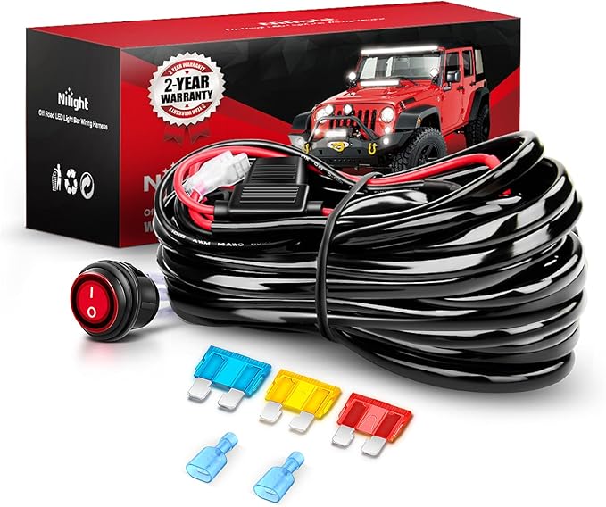 Nilight Wiring Harness Kit 14AWG Heavy Duty 12V On-Off Switch Power Relay Blade Fuse for Off Road LED Work Light Bar-ONE Lead