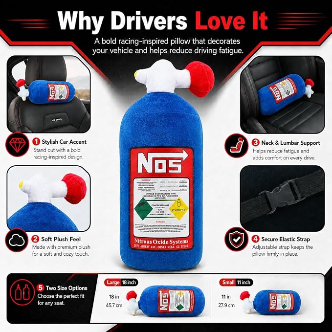 Car Lumbar Pillow NOS Pillow Bottle Car Headrest Pillow Soft Plush Neck Support Cushion for Driving, Office,Home,Party Decorations(18 inch)