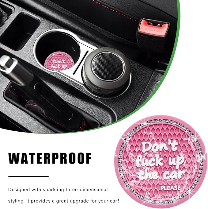 Ziciner 4 Pack Bling Car Cup Holder Coaster, 2.75 Inch Anti-Slip Auto Insert Cup Coaster, Crystal Car Drink Cup Mat Perfect for Women Girls, Universal Interior Decor Accessories (Pink)