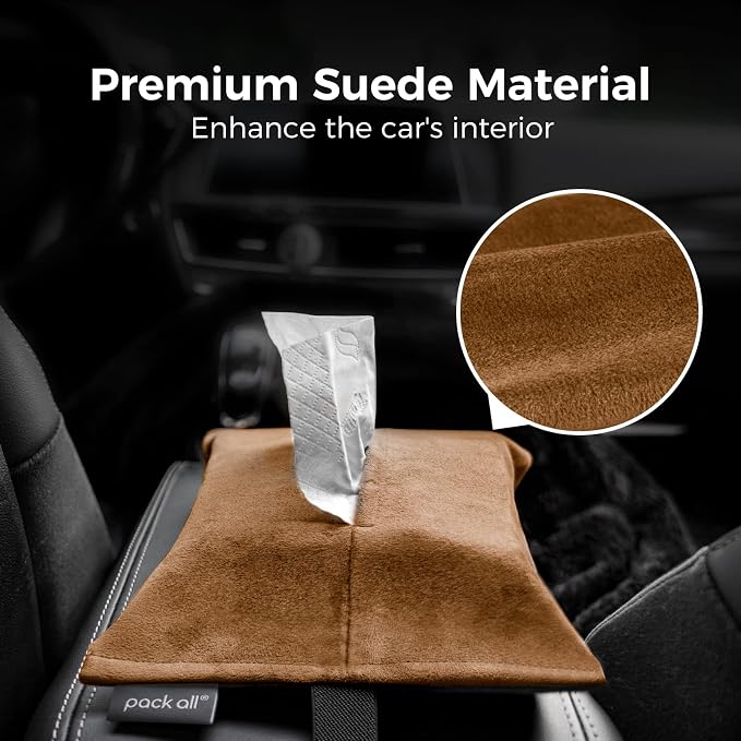 pack all Car Tissue Holder, Premium Microsuede Sun Visor Napkin Dispenser, Wipes Case for Backseat, Vehicle Accessories (Mocha Brown)