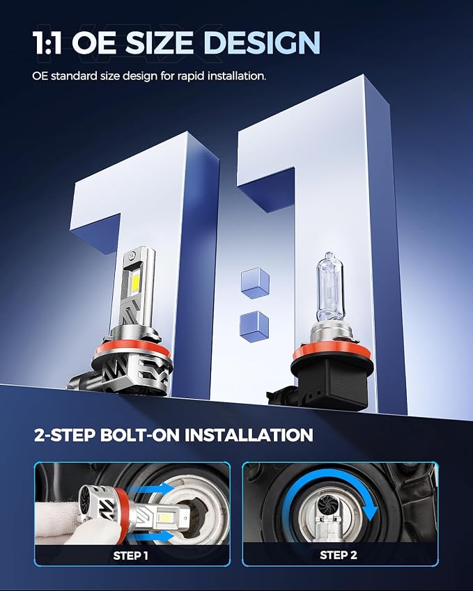 KAX 10X Brightener 9005 H11 Led Bulbs Combo for Car Owners, 150,000Lm HB3/9005 H11/H9 for Drivers at Night, HB3 H8 1:1 Real Size, 150,000 Hours Lifespan, 99% Fit Vehicles, 4 Pack