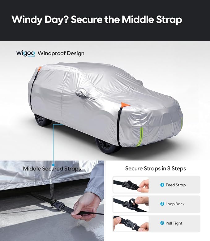 Wigoo Ford Explorer Car Cover Accessories 2006-2026, Custom Fit Waterproof All Weather Outdoor Indoor Full SUV Cover, Windproof Sun UV Rain Snow Dust Protection, Door Zipper, Reflective Strips