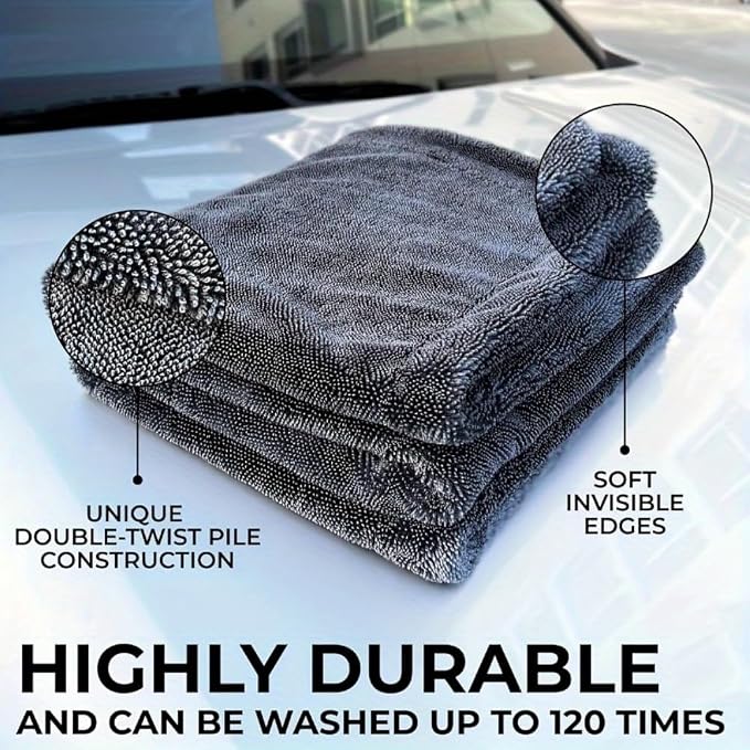 1200GSM Microfiber Car Drying Towel, Double-Twist Loop, Ultra-Absorbent, Quick-Dry, Lint- & Streak-Free, Scratch-Safe, for Car Wash & Detailing (1 Pack) (Dark Grey, 24" x 36")