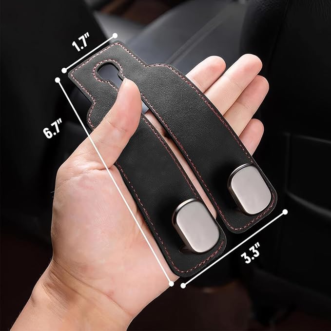 4 Pack Black Leather Car Headrest Hooks Purse Bag Storage Holders for Car Seats
