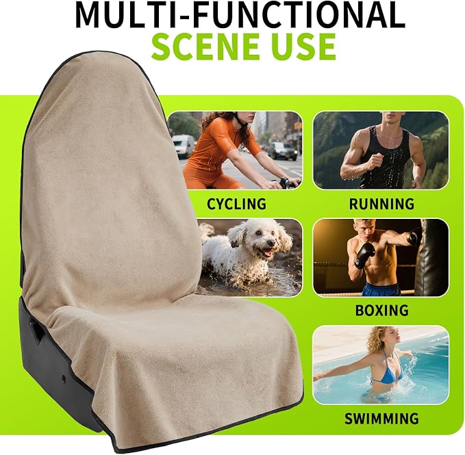 Leader Accessories Waterproof Towel Car Seat Cover, Front Bucket, Beige | Universal Non-Slip, Fits Car Truck SUV, Machine Washable, For Dog & Kid, Pets, Yoga, Gym, Beach, Swimming, Outdoor Sports