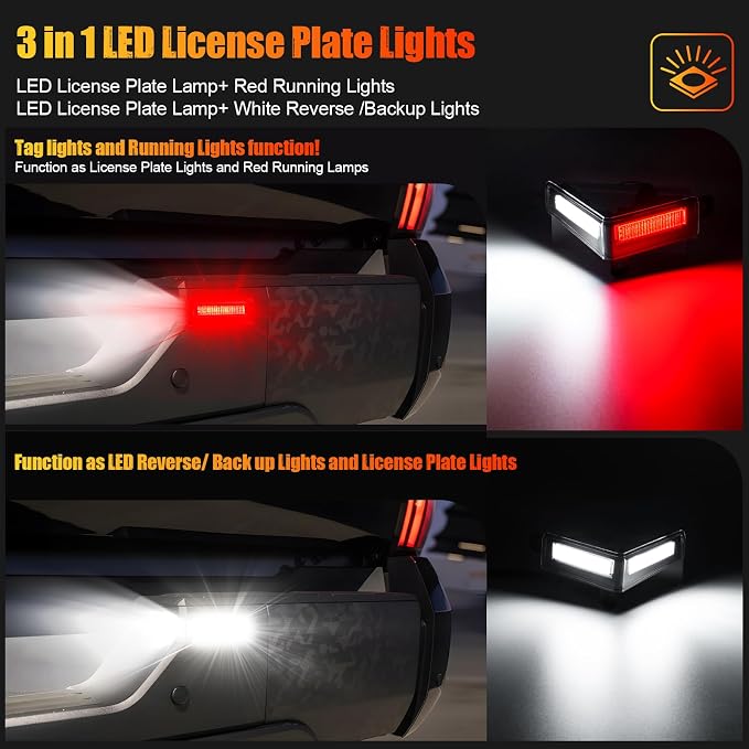 R&F Auto LED License Plate Lamps 3 in 1 tag lights for 2022-2026 T'oyota Tundra (Gen III, XK70), License Plate Lamp and Reverse/Back up/Running Lights' function included