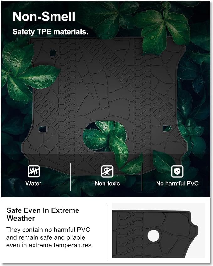 Kiwi Master Floor Mats & Cargo Mat for 2015-2018 Jeep Wrangler JK 4 Door | OEM Replacement 82213860 82214404, All Weather Car Mats, Heavy Duty TPE Floor Liners, Front & Rear & Trunk Mat Set, Black