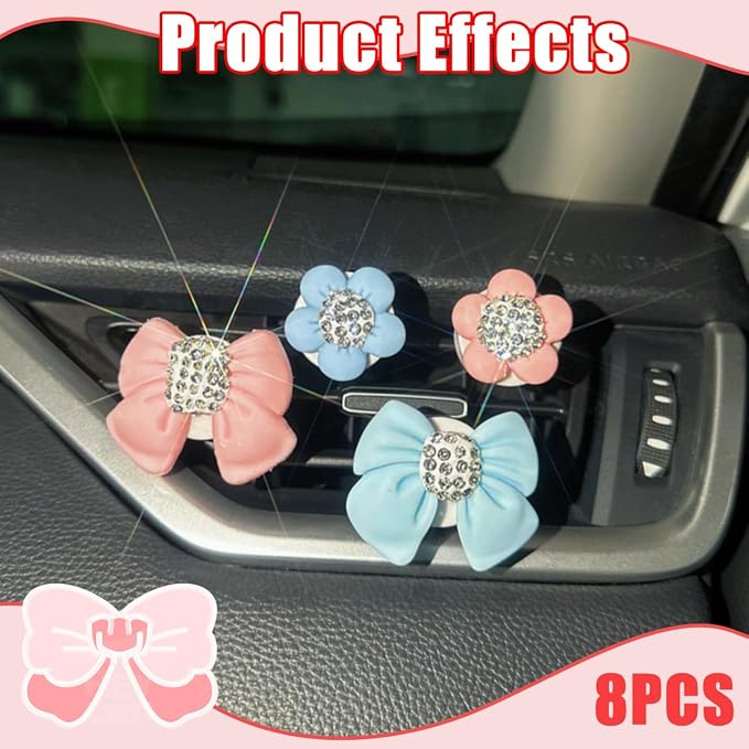 Osilly Bling Car Air Vent Clips, 4PCS/2Set Flower Rhinestone Vehicle Air Outlet Clamp, Sparkly Diamond Automotive Interior Vent Clip Charm Decor Accessories, Universal for SUV Truck RV (Multi)