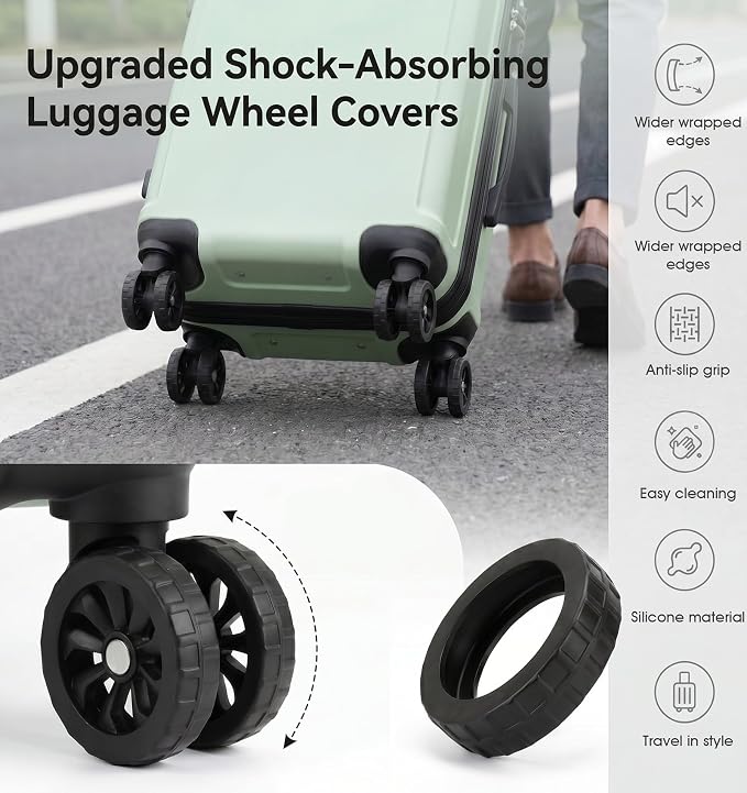 12 Pcs Suitcase Wheel Covers, Silicone Luggage Spinner Wheel Protector for 2-2.4" Suitcases, Upgraded Wear-Resistant, Silent & Shock Absorption, Essential Travel Accessories