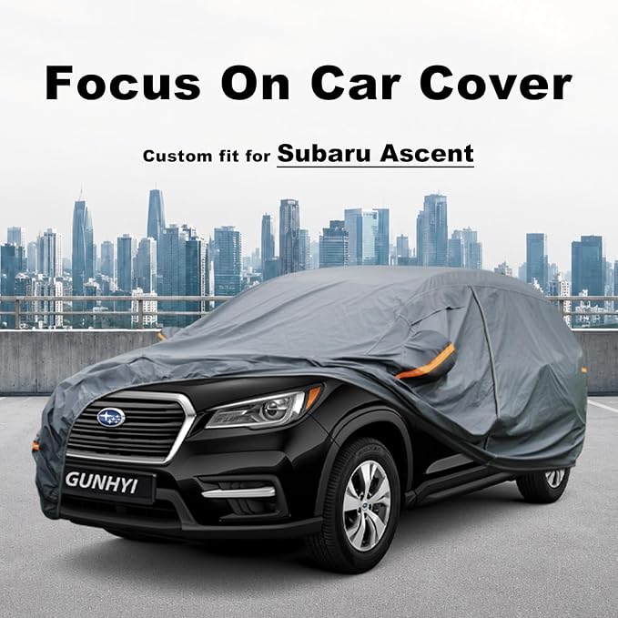 GUNHYI Premium Car Cover Custom Fit Subaru Ascent, 16 Layers Heavy Duty Car Cover Waterproof All Weather with Zipper Door for Sun Rain Snow Dust Uv Protection
