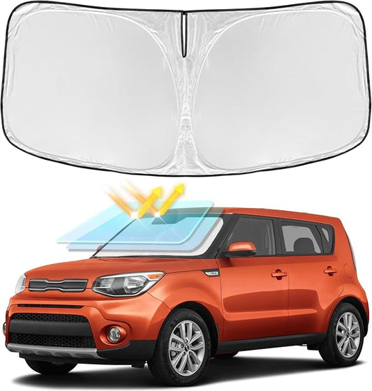 Windshield Sun Shade for Kia Soul 2015-2019 - 4 Layers Car Sunshades | Front Windows Shade Cover Custom Fit Soul Sun Visor 250T Retractable Shade Blocks UV Rays Car Accessories