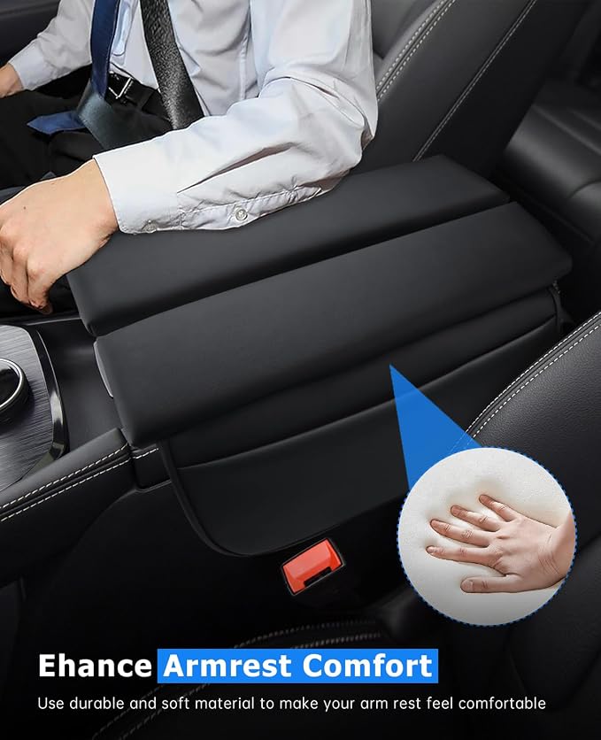 INTGET Car Center Console Armrest Cover for Nissan Rogue Accessories 2021-2026 2022 2023 2024 2025 Leather Arm Rest Box Lid Middle Console Seat Cover Protector (Black Cushion Flat, 2021-2026)