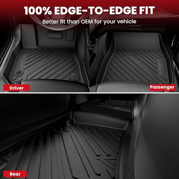 LASFIT Floor Mats for Acura TLX 2021-2025 Sedan, Floor Liners with Raised Edges Custom Fit Full Coverage TPE All Weather Front & Rear Row Car Mat Set, Black
