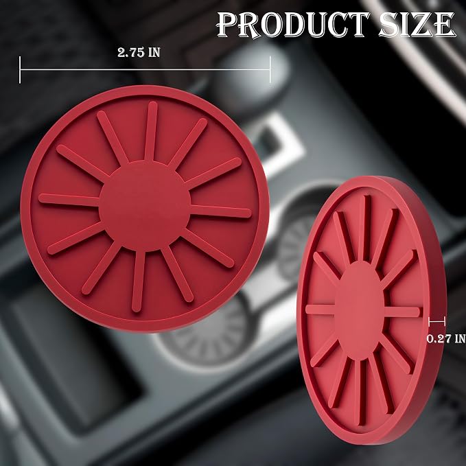 2-Piece Non-Slip Car Cup Holder Coaster – 2.75 Inch Auto Insert, Universal Fit for Cars & SUVs – Durable & Easy to Clean Drink Mat (Red)