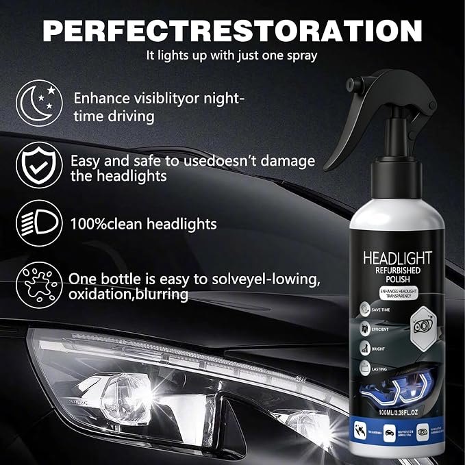 2Pcs Car Headlight Restoration Polishing Kits,Headlight Restoration Kit,Headlight Cleaner And Restorer Kit,Fast & Easy Car Headlight Cleaner,Multifunctional Car Headlight Polishing(100ml+20ml)