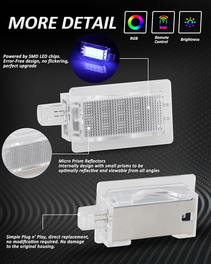Bestview RGB LED Door Welcome Courtesy Lights Compatible with 2001-2020 Dodge Charger Challenger Avenger Magnum Dart/Chrysler 300 200, 16-Color Interior Door Panel Lamp Pack of 2