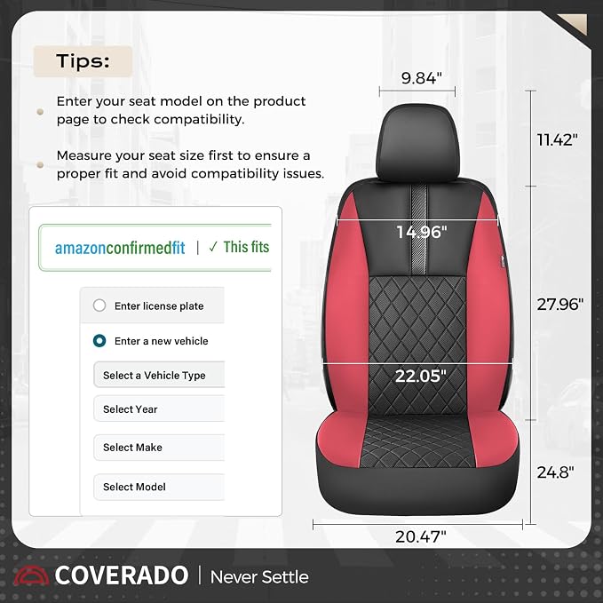 Coverado Car Seat Covers Front Pair, Automotive Leather Seat Covers for Car，Universal Fit Front Back Seat Cover, Non-Slip Waterproof Breathable Car Seat Protector