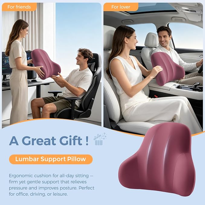 BABUR Ergonomic Memory Foam Lumbar Support Pillow for Car, Back Pain Relief | Ergonomic 100% Memory Foam, Back Pain Relief, Comfort Lower Back Support for Office Chairs, Car Seat, Wheelchair