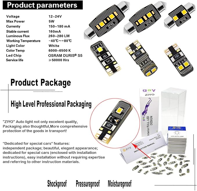 PL9140A - LED Interior Light Kit for Volkswagen Golf GTI R32 MK4 1997-2004 Dome Light Bulbs Replacement Package, 6000K Xenon White LED Lights Upgrade Error Free (11 Bulbs)