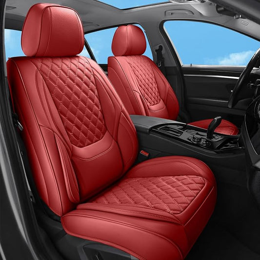 Car Seat Covers Full Set,5 Seat Leather Seat Covers for Cars,Front Seats and Back Seat Cover,Waterproof Car Seat Cushion Protectors,Universal Fit for Most Cars SUV Trucks (Red, Full Set)