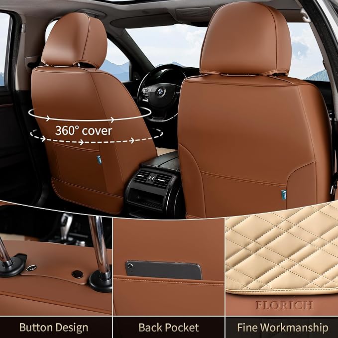FLORICH Seat Covers, Front Seat Covers 2 PCs, Automotive Seat Cover for Cars, Luxury Leather Universal Seat Cover Accessories Fit for Most Cars SUV Truck Sedans(Beige)