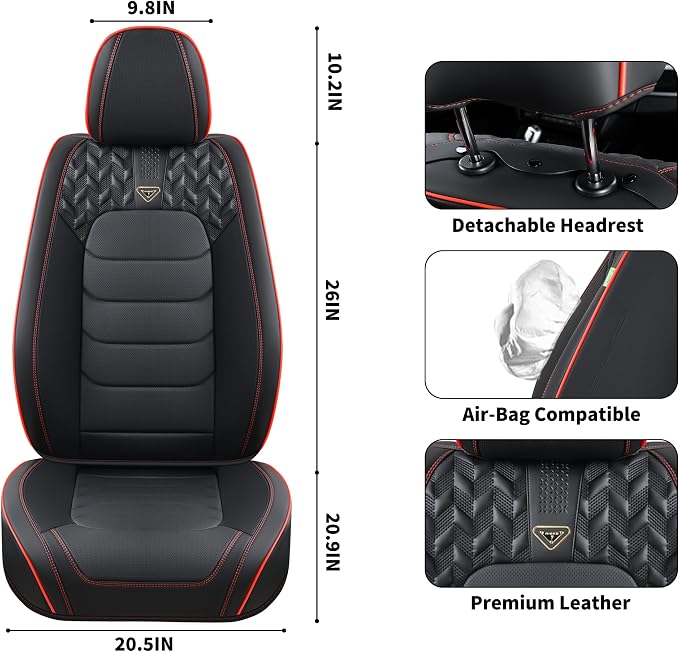 FLORICH Car Seat Covers, Leather Seat Covers, Front Seat Covers 2PCS,Waterproof Car Seat Protector, Auto Driver Seat Covers Accessories Fit for Most SUV Trucks(Black&Red line, Front Pair)