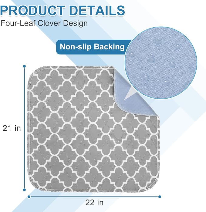OUTCREATOR® Waterproof Chair Pads for Incontinence 21"x22" (Pack of 4), Washable Reusable Chair Seat Protector Cover,Non-Slip Absorbent Incontinence Pad for Bed,Car,Wheelchair,Adults, Four-leaf Clover