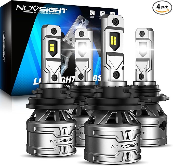 NOVSIGHT 9005 H11 Fog Bulbs - 600% Super Bright HB3 H9/H8 Fog Bulbs Combo with Cooling Fan, 3-Min Quick Installation, 6500K, Pack of 4