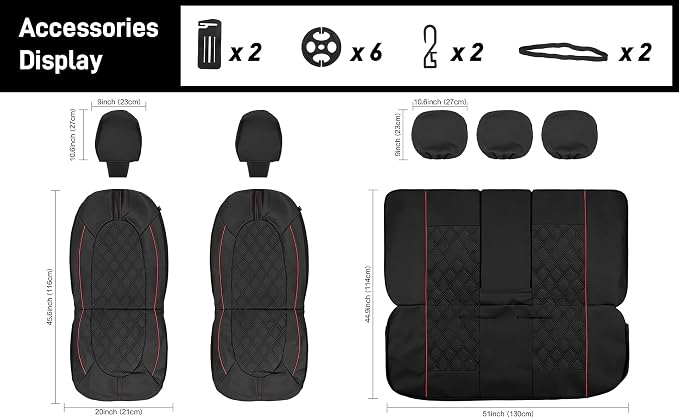 CAROMOP Luxury PU Leather Car Seat Covers Front Set - Anti-Stain Waterproof Automotive Seat Covers for Cars - Universal Car Interior Covers Seat Protectors for SUVs Pick-up Trucks(Black/Red Line)