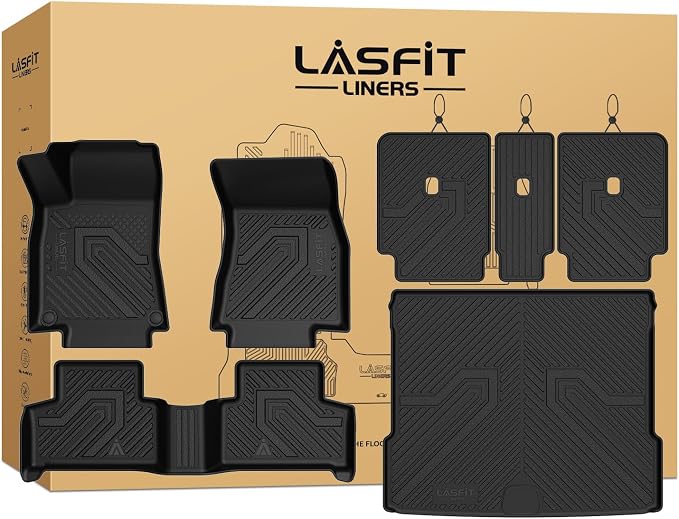 LASFIT Floor Mats & Cargo Mat with Seatback for Mercedes Benz GLB 2020-2026 250/35 AMG (Fit 5 Seats), All Weather TPE Floor Liners Custom Fit GLB 1st & 2nd Row & Trunk Mat with Backrest