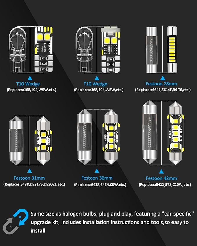 15 Pieces Interior LED Lights Replacement for Jeep Grand Cherokee WK2 2011-2021 White LED Interior Bulb with Install Tool