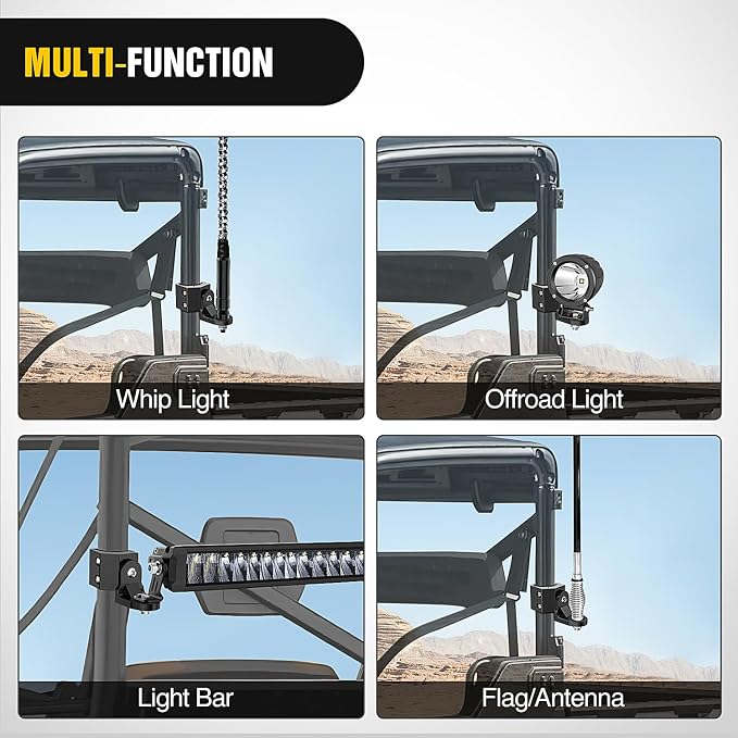 Nilight UTV Whip Light Mount 2PCS Flag Antenna Mounting Brackets Adjustable for Pro-fit Cage Compatible with Polaris Ranger General Can am Defender Commander Maverick Trail/Sport