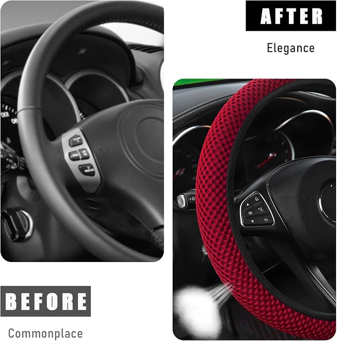 Wevdn Elastic Stretch Steering Wheel Cover, 15"×15" Microfiber Breathable Ice Silk Steering Wheel Protector, Anti-Slip Elastic Steering Wheel Cover for Men Women, Car Accessories (Wine Red)