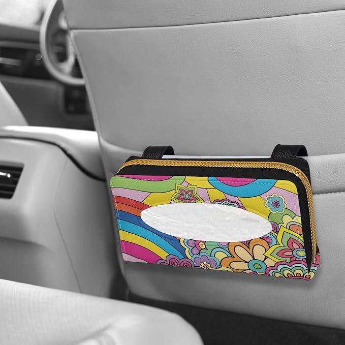 Hippie Flower Print Car Visor Tissue Holder Hippie Flower Print Napkin Holder Tissue Box for Sun Visor & Back Seat Easy to Install
