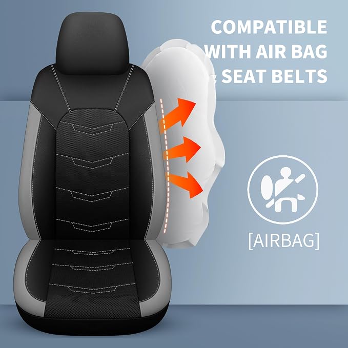 HChengkikz Car Seat Cover, Breathable and Sporty (Black + Gray) | Leather, Universal Fit for Most SUVs, Cars, Sedans, Trucks, Airbag Compatible, Easy to Install