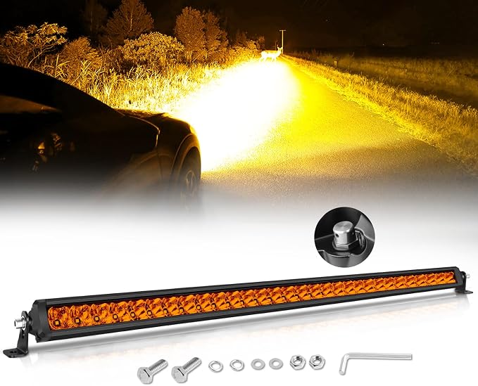 30 Inch Light Bar Amber, SWATOW IDUSTRIES 30" Screwless Slim LED Light Bar Single Row Spot Flood Offorad Driving Lights Bumper Mount for Wrangler F150 Toyota Chevy Ram Truck UTV SUV Can Am Polaris
