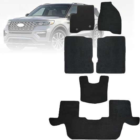 GXARTS Custom Fit Car Floor Mats Fit for Ford Explorer 2015 2016 2017 2018 2019 | Waterproof Velour Carpet Floor Liners Full Set, All-Weather Protection with Anti-Skid Retaining Buckle, Black