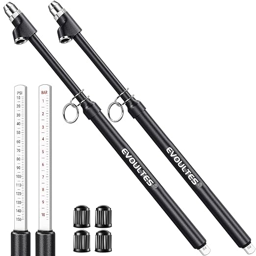 2 PCS Heavy Duty Tire Pressure Gauge, Straight-On Dual Head Air Pressure Gauge Range 10-150 PSI 1-10 Bar, Semi Truck Tire Gauge Extended Tube for Truck, RV, Bus, Motorcycle