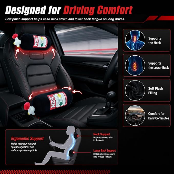 Car Lumbar Pillow NOS Pillow Bottle Car Headrest Pillow Soft Plush Neck Support Cushion for Driving, Office,Home,Party Decorations(Black 18 inch)