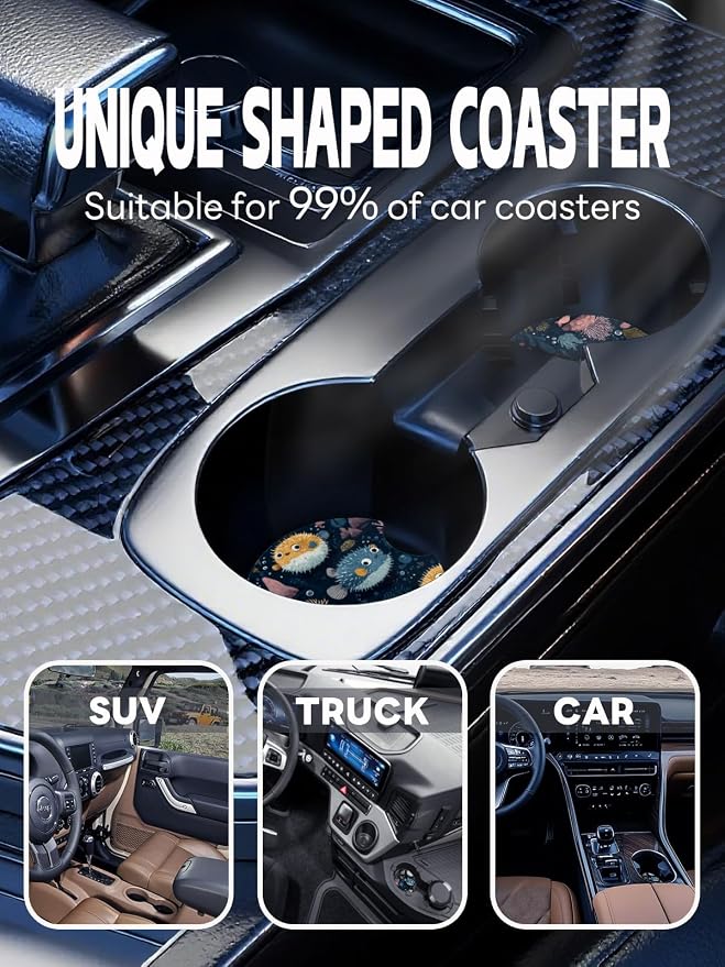 WOCOCN Car Coasters,Cup Holder Coasters for Car,2.75inch Anti Slip and Absorbent,Cute Automotive Interior Accessories for Cup Holder,Pack of 2 (Black)