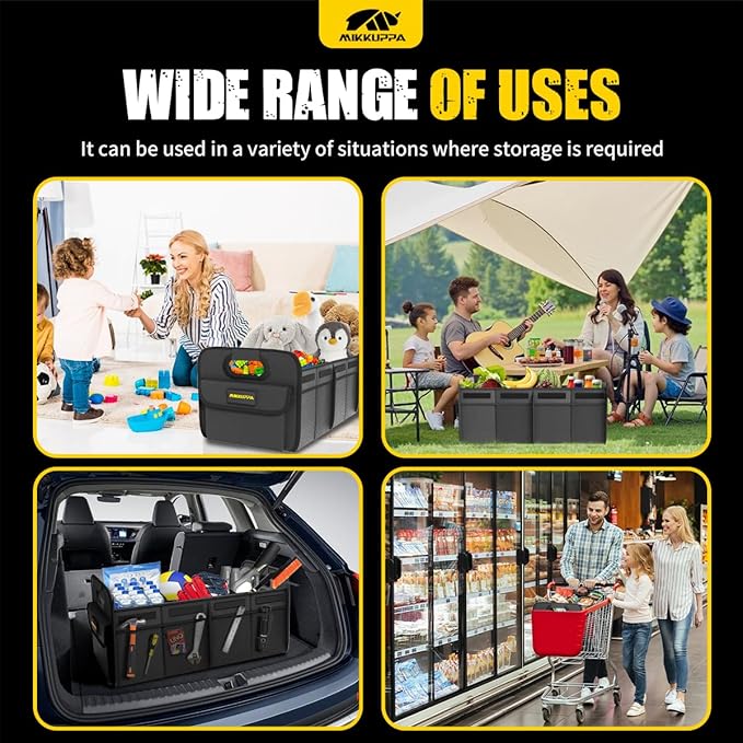 MIKKUPPA Car Trunk Organizer - 70L Collapsible Trunk Organizer with Reinforced Handles for Groceries, Car Storage Organizers for SUV Auto Truck Van with Non Slip Bottom (Black)