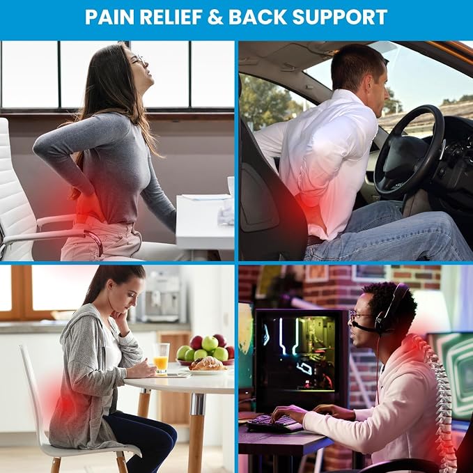 QUTOOL Lumbar Support Pillow for Office Chair, Office Home Essentials,Gifts for Mom,Dad, Back Support Pillow for Car, Chair Cushions,Back Pain Relief Improve Posture,Mesh Cover Adjustable Straps