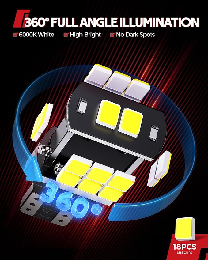 Torchbeam 921 led Bulb Reverse Lights 500% Brighter 912 T15 LED White CAN-BUS for 922 906 W16W 912 921 Bulbs Replacement Reverse Light Bulb Backup Brake Lights for Car Trunk, Super Bright, Pack of 2