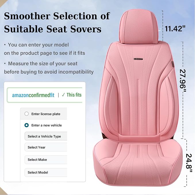 Coverado Seat Covers for Cars, Leather Car Seat Covers Full Set, Pink Waterproof Seat Covers, Luxury Car Seat Protector, Front and Back Car Seat Cushions Universal Fit for Most Sedans, Trucks, SUV