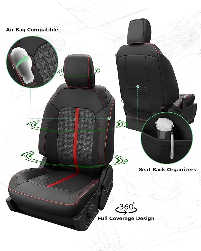 Custom Fit Leather Seat Covers for 2021-2026 Ford Bronco 4 Door | OEM fit, premium waterproof leather, full coverage, anti-slip, storage pockets, long-term durability, airbag compatible