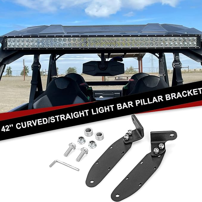 WSays Below Roof 42'' Curved/Straight Light Bar Pillar Mount Bracket Compatible with Polaris General 1000 2016-up