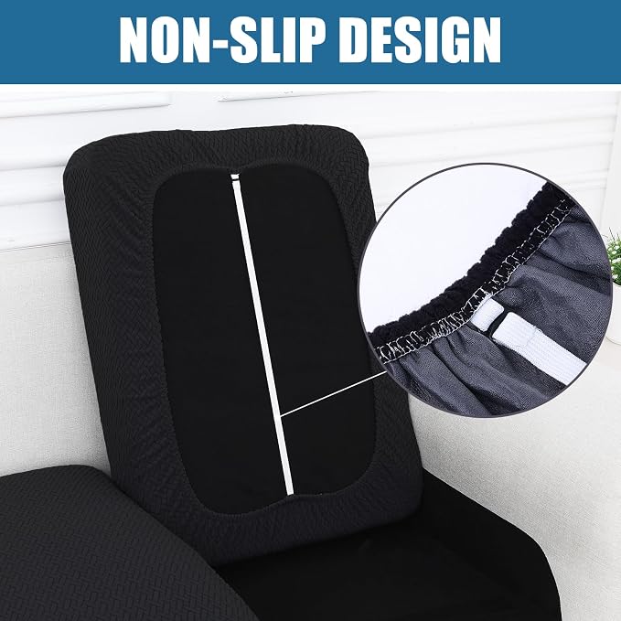 Smiry Waterproof Couch Cushion Covers, Stretch Jacquard Thick Sofa Cushion Covers, Washable Seat Slipcover Elastic Furniture Protector for Pets, Kid (Medium, Black)