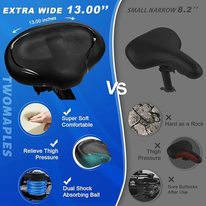 Noseless Bike Seat Cushion for Men & Women - Extra Padding & Comfort Wide Bicycle Seat, Oversized Comfortable Saddle for Peloton Bikes, Exercise Bikes, Electric Bikes, Cruiser Bikes